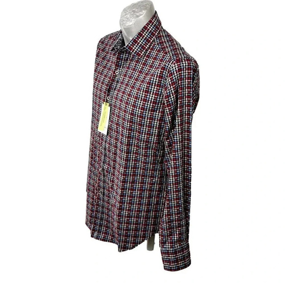 Robert  Graham Plaid Shirt Geometric Red Blue White Size S Tags New - Picture 3 of 5